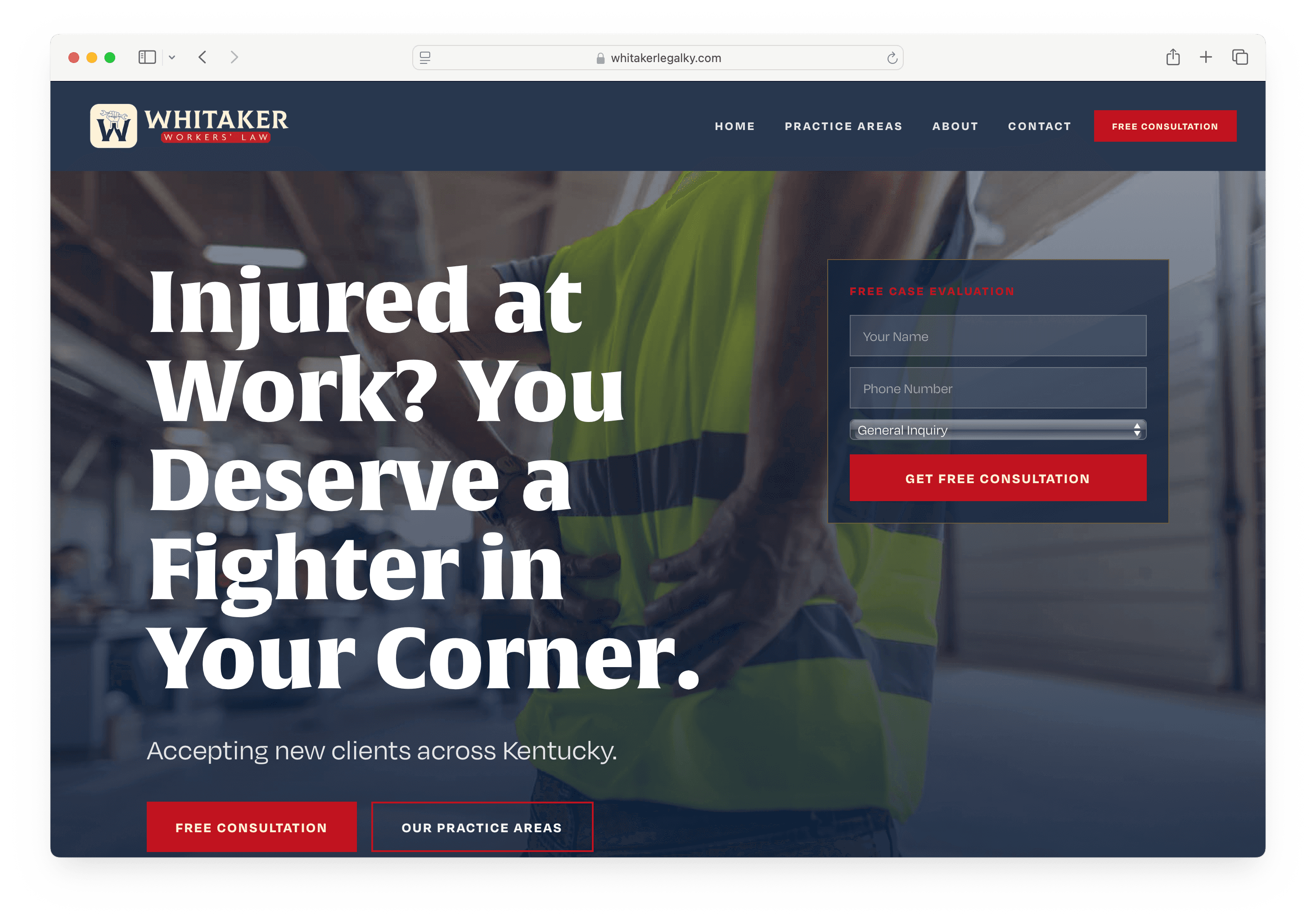 Whitaker Workers' Law website design